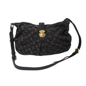 LOUIS VUITTON Slightly Monogram Denim Shoulder Bag Black